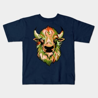 Mindful Vivid Buffalo in Orange & Green Kids T-Shirt